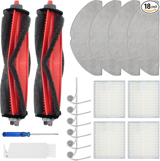 BEBEMOR Q7 M5 Replacement Parts for Roborock Q7 M5+, L5/L5+Series Robot Vacuum Accessories，2 Main Brush+4 Filter+4 Mop Pads+6 Side Brush,1 Clean Tool,1 Screwdriver 18PCS