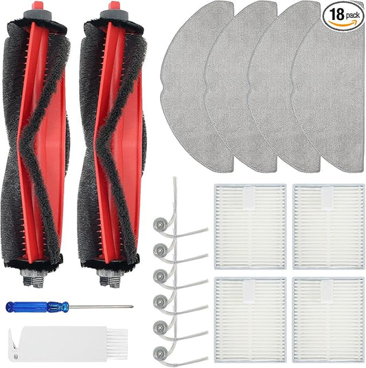 BEBEMOR Q7 M5 Replacement Parts for Roborock Q7 M5+, L5/L5+Series Robot Vacuum Accessories，2 Main Brush+4 Filter+4 Mop Pads+6 Side Brush,1 Clean Tool,1 Screwdriver 18PCS