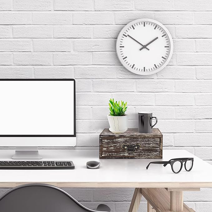 Office Desk Organizer Drawers Dark Brown Vintage 2pcs/set Small Wood Desktop Storage Box Farmhouse Kitchen Countertop Organizer Makeup Storage Box for Workspace Home Toiletries Supplies Vanity