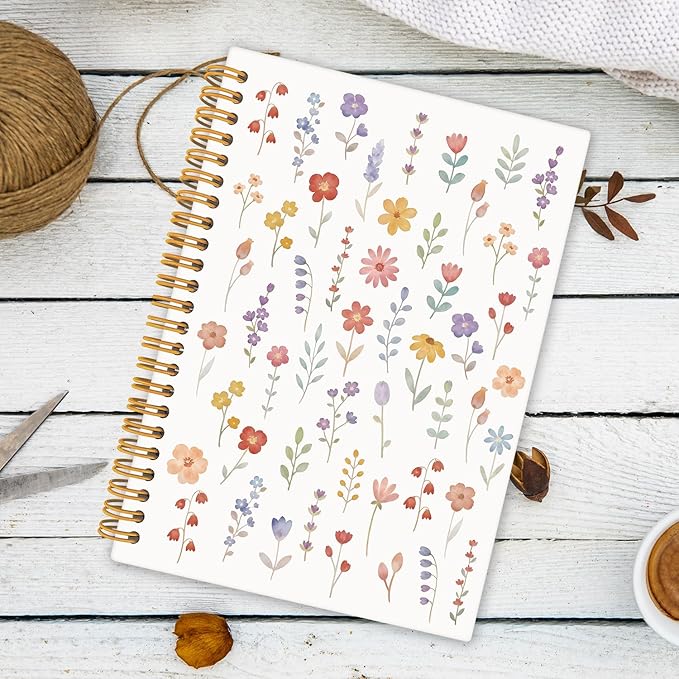 Boho Wildflower Floral Spiral Notebook Journal, Cottagecore Flower Botanical Notebooks for Note Taking, Pretty Journals for Women, Hardcover Notebook 5.5x8.3