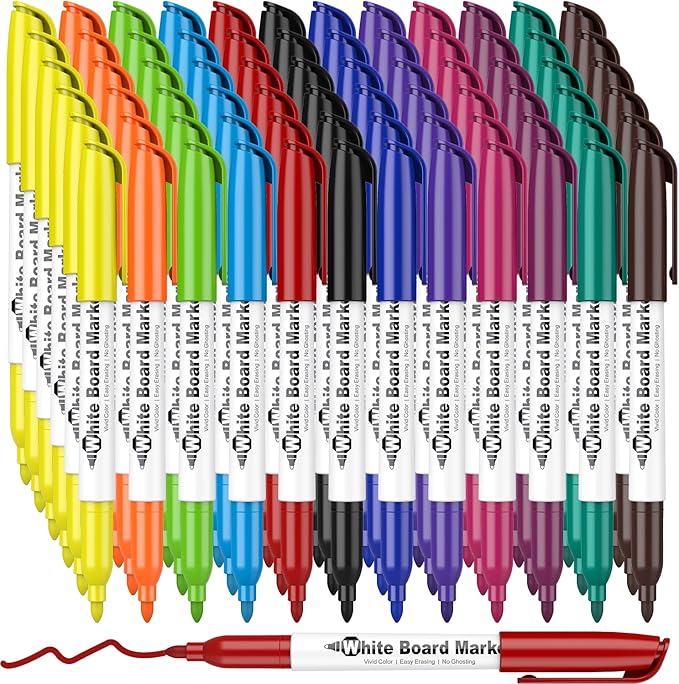 SFAIH Fine Tip Dry Erase Markers - 72 Pack 12 Assorted Color Whiteboard Erasable Markers Bulk for Kids Adults, Ideal for Classroom School Office Home Use on White Board, Non-Toxic Easy Clean