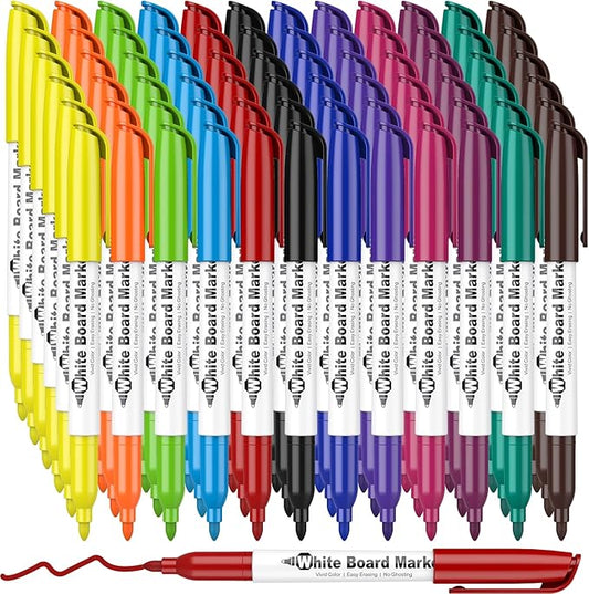 SFAIH Fine Tip Dry Erase Markers - 72 Pack 12 Assorted Color Whiteboard Erasable Markers Bulk for Kids Adults, Ideal for Classroom School Office Home Use on White Board, Non-Toxic Easy Clean
