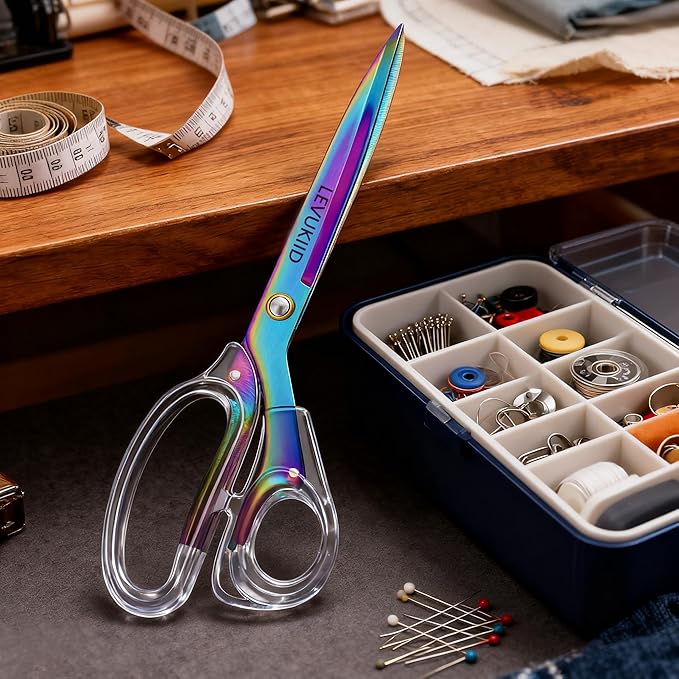All-Purpose Fabric Scissors - 9 Inch All Purpose Scissors for Adults, Clear Handle, Ideal for Fabric Crafts, Tailor's Shears, Crafting & Office & kitchen/Color