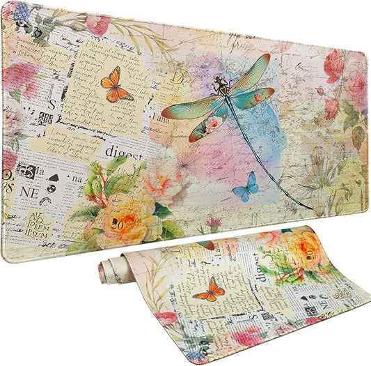 Vimorco Gaming Mouse Pad 31.5x15.7 Inch Large Desk Mat, Non-Slip Rubber Base & Smooth Precision Surface, Waterproof Extended Mouse Pad for PC, Laptop, Office and Table, Vintage Dragonfly