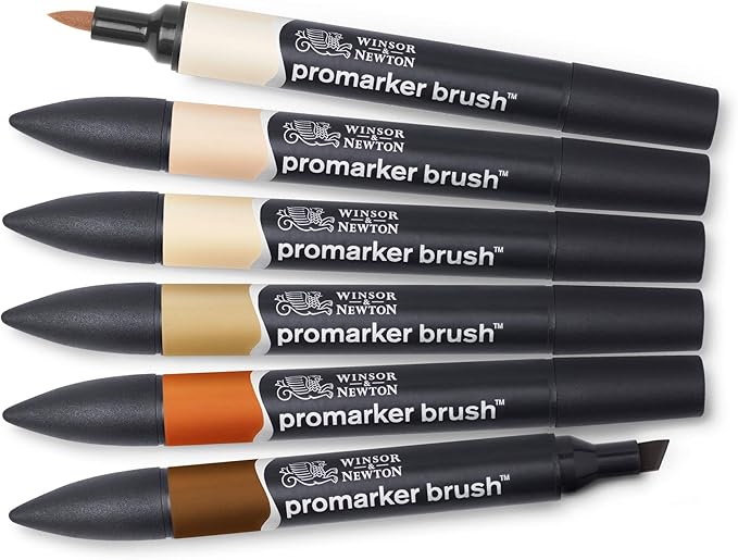 Winsor & Newton ProMarker Brush Set, 6 Count, Skin Tones
