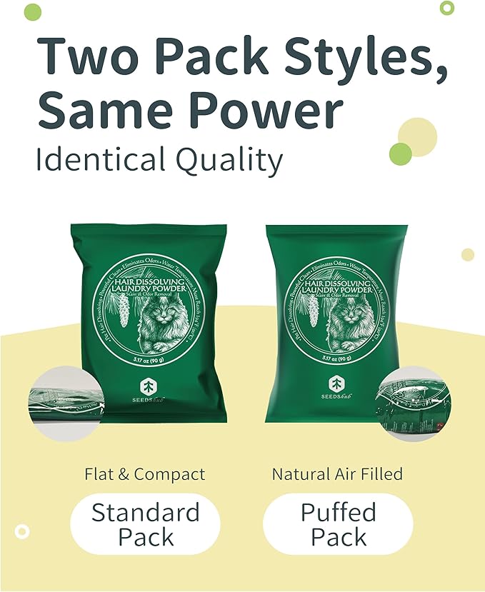 FurGone × Seedshub 2 Sachets Pet Hair Odor & Stain Remover for Laundry, 96.7% Hair Dissolution, Based Powder Detergent for Clothes, Bedding, Effective Dog & Cat Hair Remover, Septic Safe