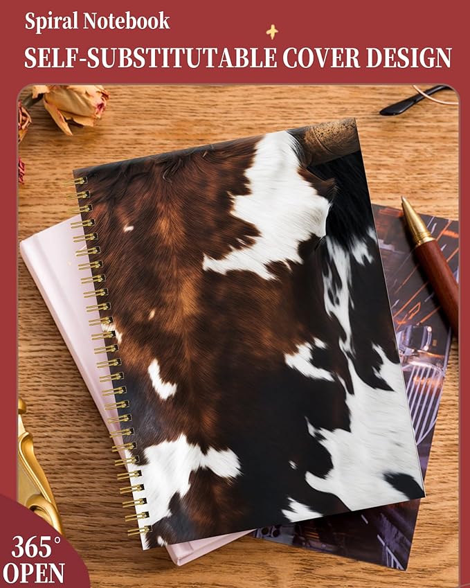 Spiral Journal Notebook for Women,A5 College Ruled Notebooks 6"x 8.4",Cool 120 Pages Lined Journal with Premium Thick Paper,Perfect for School Office Home Gifts(vintage Cowhide)