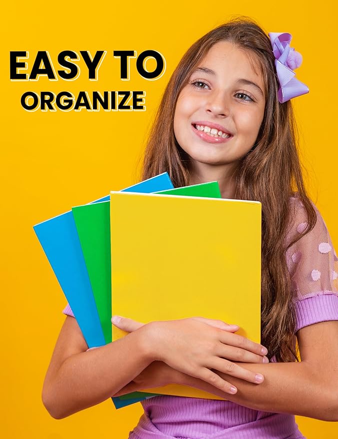 SUNEE Folders with Pockets 3 Hole Punched(50 Pack, Yellow), 2 Pocket Folders Fit Letter Size Paper, Paper File Folder for School Office Home Business