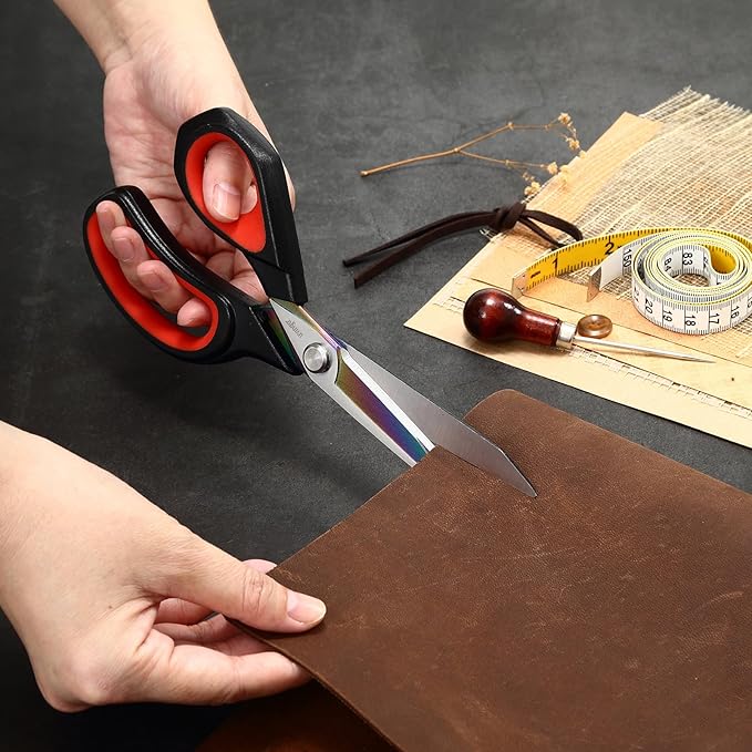 LIVINGO Left Handed Fabric Scissors - 9.5 inch Sharp Titanium Coated Stainless Steel Sewing Shears for Crafting Office Dressmaking Cutting Clothes, Leather, Paper