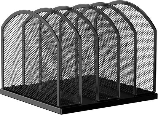 5-Section Vertical Desktop Organizer, 5-Section Mesh File Folder Stand Sorter for Office Home Classroom Organization (1, Black)
