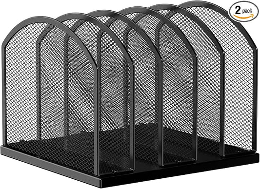 5-Section Vertical Desktop Organizer, 5-Section Mesh File Folder Stand Sorter for Office Home Classroom Organization (2, Black)