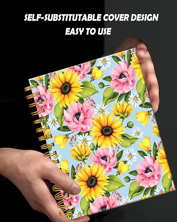 Spiral Journal Notebook for Women,A5 College Ruled Notebooks 6"x 8.4",120 Pages Lined Journal with Premium Thick Paper,Perfect for School Office Home Gifts(Sunflower Daisy)