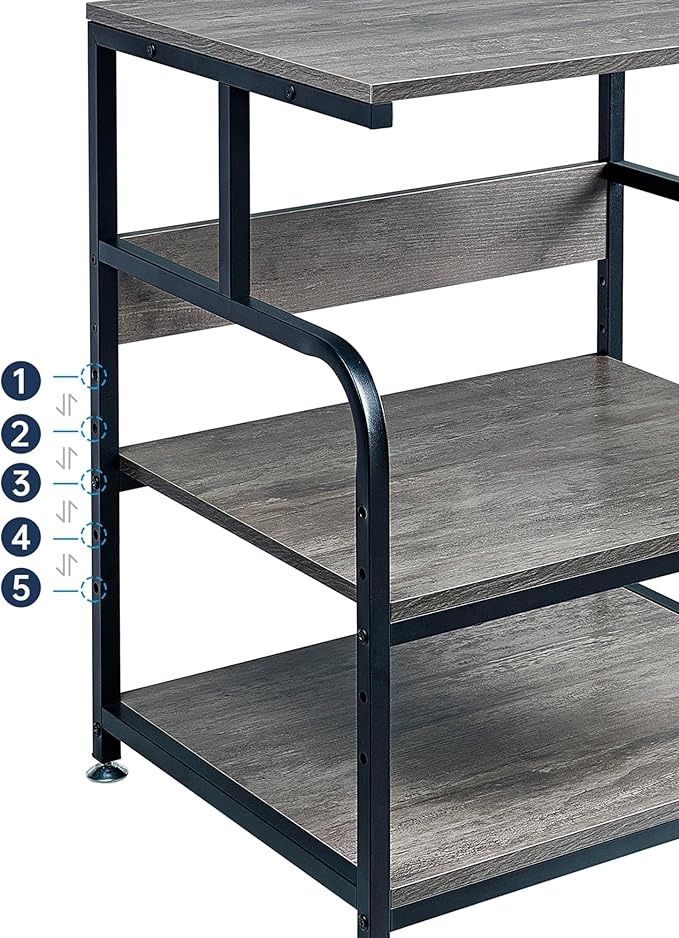 Large Printer Stand Table 23.6 x18.9 x 30 Inches with Height Adjustable Storage Shelf, 3 Tier Rolling Printer Cart with Wheels for Home Office, Gray