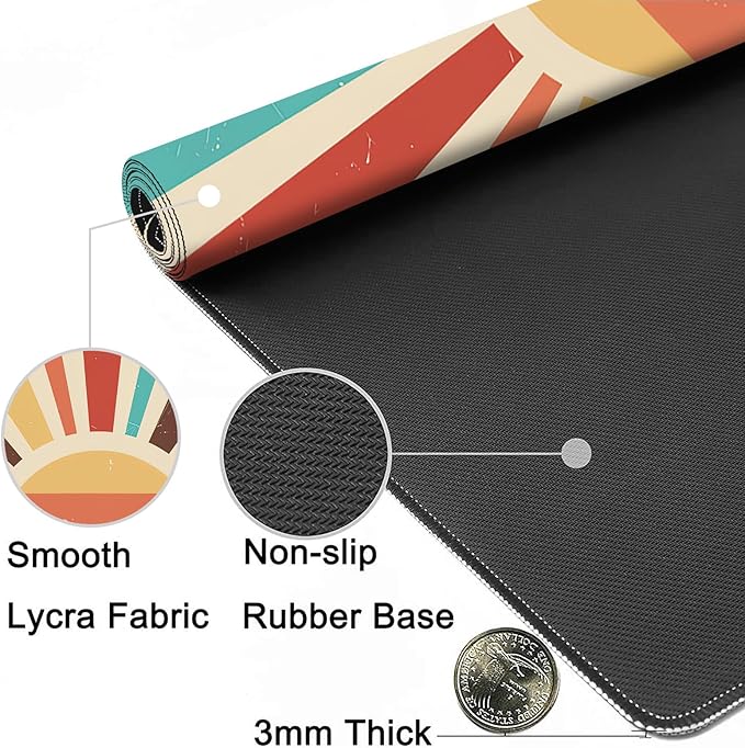 MIOAOSRT Desk Mat,Colourful Vintage Sunburst Gaming Mouse Pad,XXL Extended Mouse Pad Mat for Office,Computer,Keyboard with Non-Slip Base Stitched Eges Mousepad 35.4x15.75 inch
