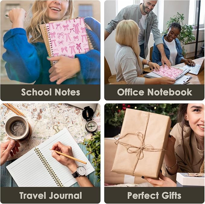 Pink Cute Notebook, Girly Preppy Trendy Coquette Pink Bow Journal, Aesthetic Notebooks for Women, Hardcover Notebooks 5.5x8.3