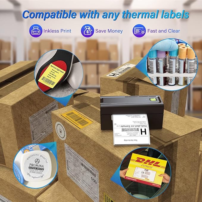 4x6 Bluetooth Shipping Label Printer with Holder Stand – Fast, Easy Setup, Compatible with Windows, Mac, Android & iOS