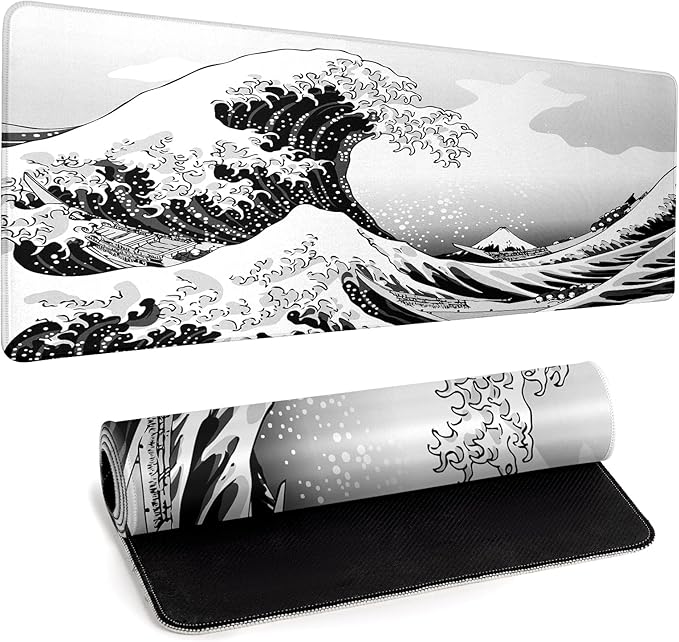 Sea Wave Large Gaming Mouse Pad Desk Pad with Stitched Edge 31.5''x11.8'' Mousepad Computer Keyboard Pad Non-Slip Rubber Base Desk Mat for Game,Work,Study