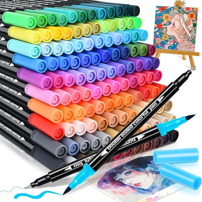 120 Colors Dual Markers Brush Pens, Art Markers Colored Pens for Adult Coloring Books, Brush and Fine Point Dual Tip Artist Colored Marker Set for Drawing Adult Coloring Hand Lettering