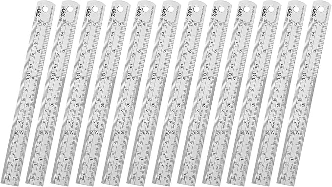 ZZTX Ruler Metal Straight Edge Stainless Steel Ruler 6 Inch Ruler Set Rulers Bulk 12 Pack