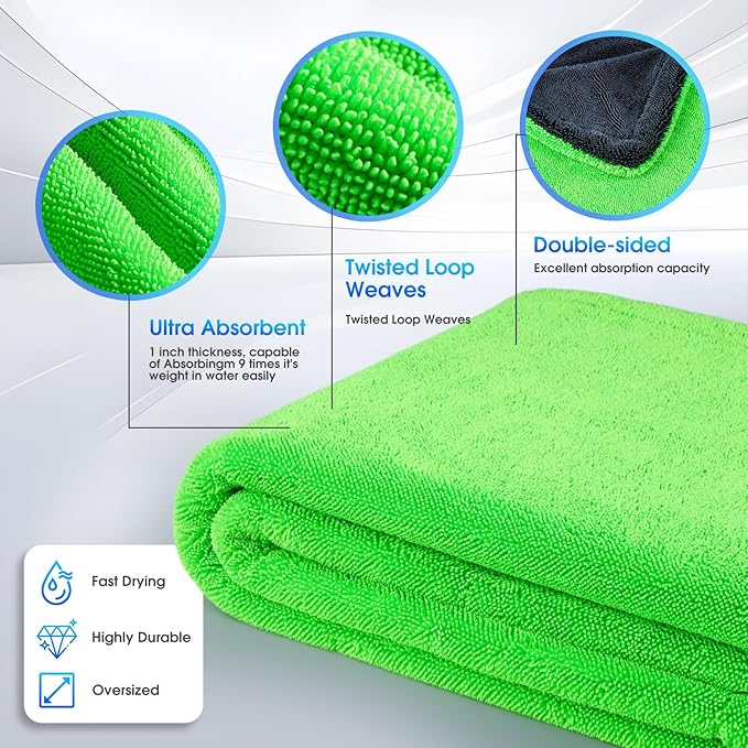BMLEI 48”x24” Car Drying Towel for Full-Sized SUV, Dual Sided Car Cleaning Cloth with Twisting Yarn Technique, 1300GSM Super Absorbent Scratch-Free, Twisted-Loop Microfiber Towels for Cars, Trucks
