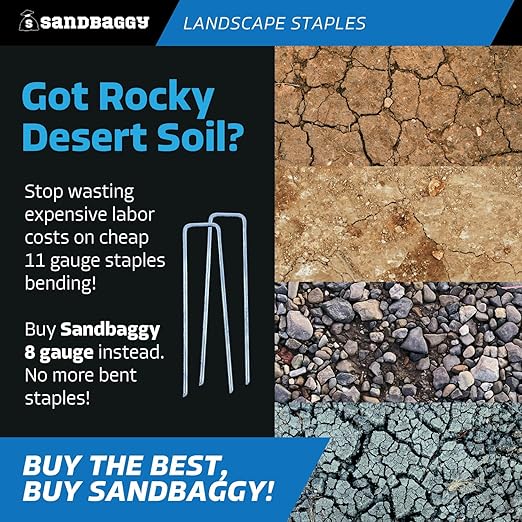 Sandbaggy 6 inch Landscape Sod Staples (8 Gauge Steel) | Great for Hard & Rocky Soil | 40% Thicker Than Standard 11 Gauge | Trusted by Farmers & Contractors Across USA (400 Staples)
