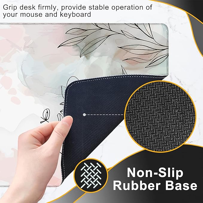 Gaming Mouse Pad, Colorful Abstract Boho Flower Leaves Large Desk Mat for Keyboard and Mouse,Non-Slip Rubber Base and Stitched Edges Desk Pad for Home Office 35.4x15.7in