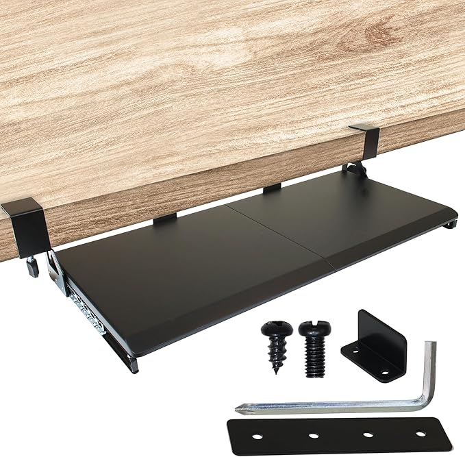 Keyboard Tray Under Desk Slide Out – Large 27" (31" Wide with Clamps) Computer Drawer Pull Out with Sturdy C-Clamp Mount, Ergonomic Keyboard Holder Under Desk Tray, Black