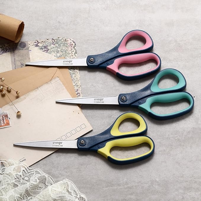 LIVINGO Titanium Scissors All Purpose - 3 Pack 8.5” Sharp Stainless Steel Heavy Duty Shears for Office Home Crafting Cutting Paper Fabric