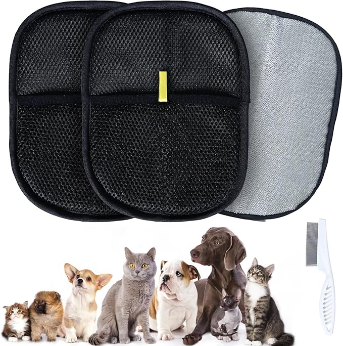 TZKGZP Pet Hair Removal Gloves, Electrostatic Pet Hair Grooming Gloves for Dog & Cat, Reusable for Carpet, Clothing,Furniture,Clothing, Couch,Bed,Curtain-4 PCS
