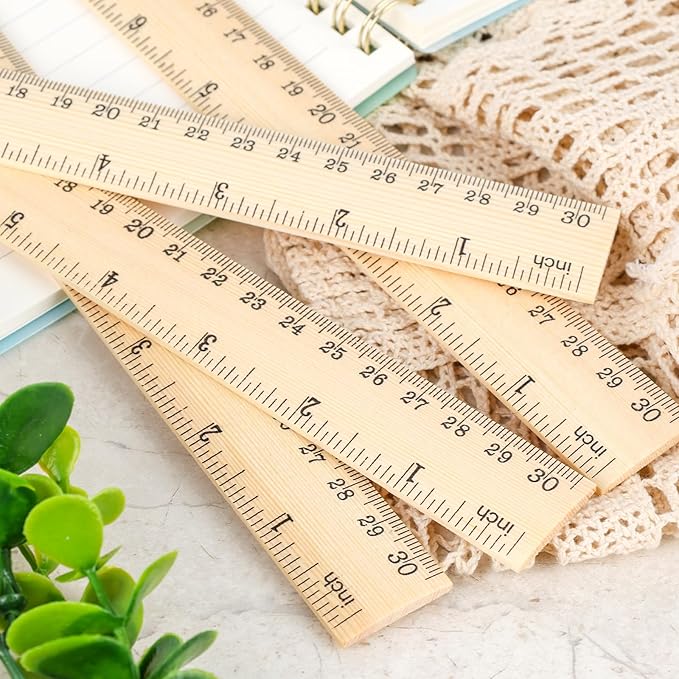 Koogel 12PCS Wooden Rulers Bulk, Wood Ruler 12inch/30cm Measuring Rulers 2 Scale for Kids Students Office School Supplies Classroom
