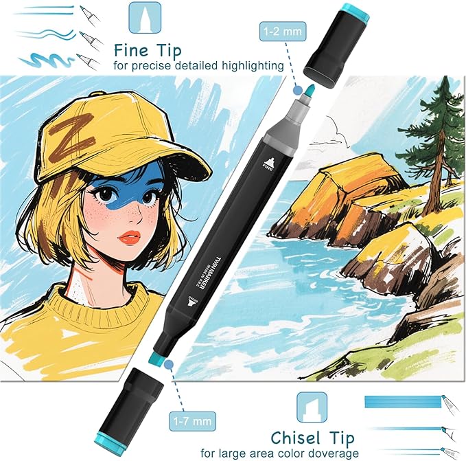 120 Colors Alcohol Markers Set, Dual Tips Blender Art Marker for Drawing Permanent Sketch Marker for adult coloring, Illustrations Alcohol Based Markers, Artist Pens and Gifts