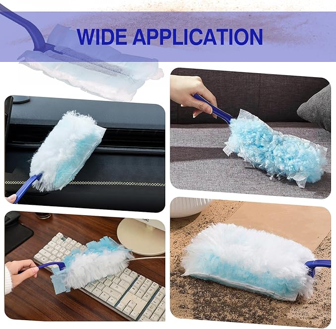 40 Count Duster Refills, Disposable Static Dust Removal Brush Replacement Head Compatible with Swiffer Duster Refills for Dusting Electronics Furniture Blinds Ceiling Fans, with 1 Short Handle (40)