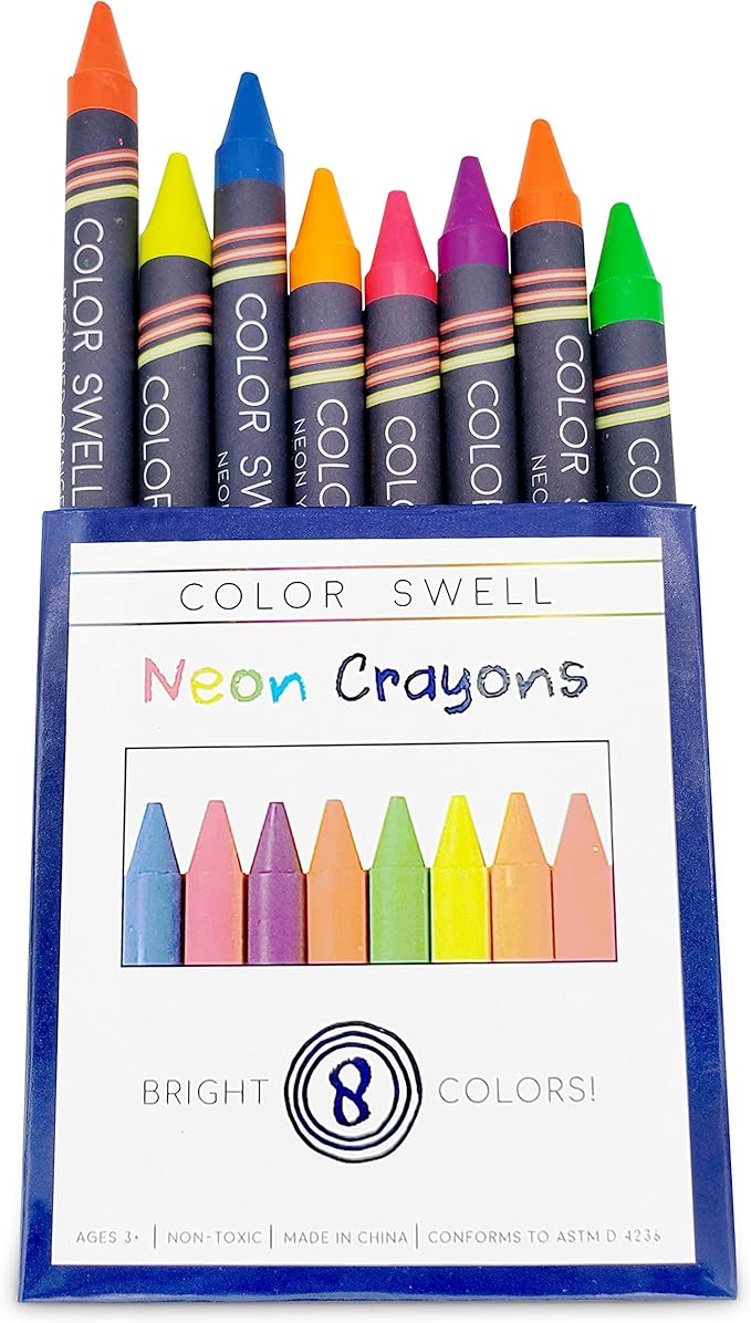 Color Swell Bulk Markers and Bulk Neon Crayons (6 Boxes of Each) - 144 Total Regular Crayons and 48 Total Broad Line Markers
