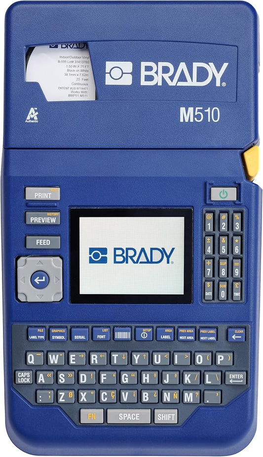 Brady M510 Portable Industrial Label Printer Kit with Product and Wire ID Software, Carrying Case, Label Cartridge, Rechargeable Battery and Charger, 3.75" H x 5.75" W x 10" D
