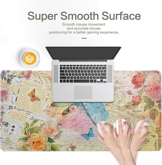 Vimorco Gaming Mouse Pad 31.5x15.7 Inch Large Desk Mat, Non-Slip Rubber Base & Smooth Precision Surface, Waterproof Extended Mouse Pad for PC, Laptop, Office and Table, Vintage Dragonfly