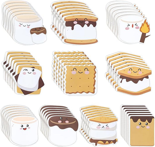 CJiangpo 60Pcs Marshmallow Sticky Notes Cute Cartoon Sticky Note Pads, 1200 Sheets Self Stick Notepad Memo Pads Funny Page Marker Classroom Rewards Camping Themed Gift