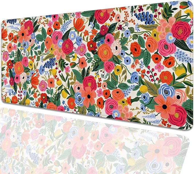 Garden Party Extended Desk Pad Flowers Mouse Pad,Gaming Desk Pad with Stitched Edges Non-Slip Rubber Base Extended XL Mousepad Big Desk Mat for Office Home Work(27.5X11.8 Inch)
