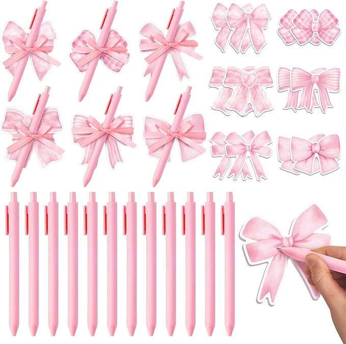 Bright Colors Sticky Notes - 72pcs Coquette Pink Bow Super Sticky Notes Pens Ribbons Set Strong Adhesive Self-Stick Sticking Power Memo Note Pads Page Markers Office Products School Supplies