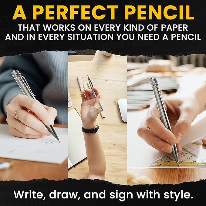 BASTION® Luxury Mechanical Pencil, Durable Professional Medium Point Pencil for Birthday Gift includes 20 x 0.77mm Lead Refills - Titanium