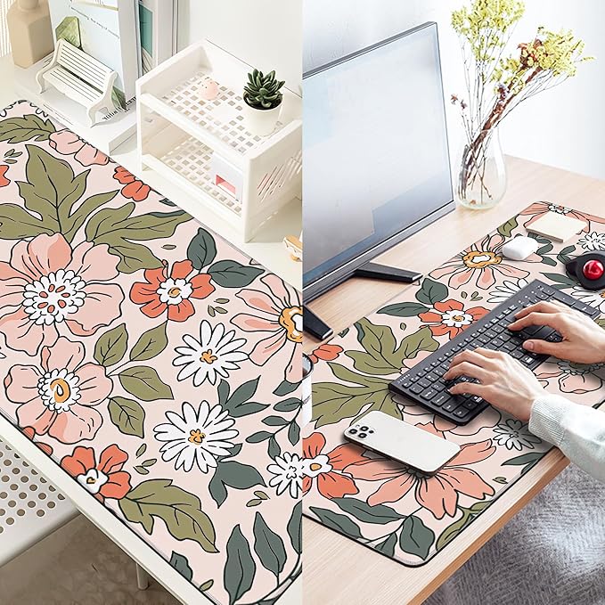 Art Colorful Florals Extended Large Mouse Pad,Large Gaming Mouse Pad,Extended Big Desk Mat Keyboard Pad,Waterproof Non-Slip Desk Mat for Home Office and Gaming 35.4x15.7 Inch