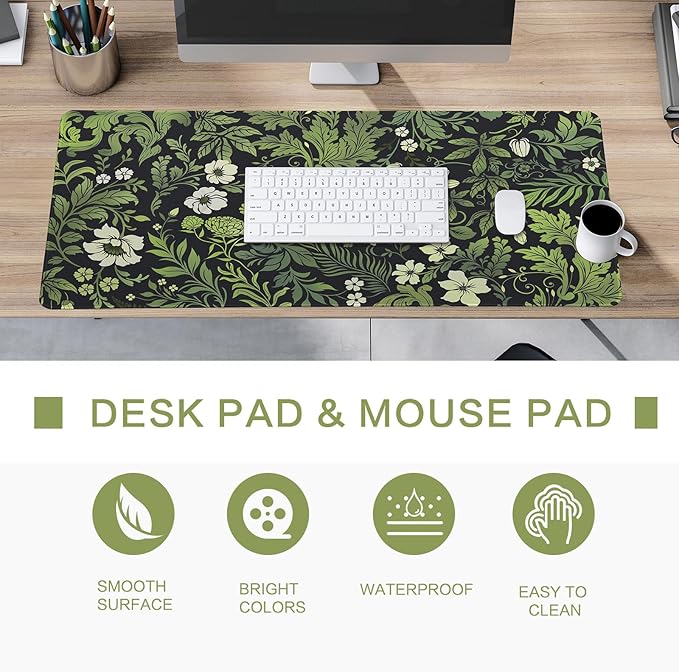 Vimorco Large Gaming Desk Pad, Waterproof Mouse Mat with Seamed Edges, Non-Slip Rubber Base Keyboard Desk Pad, Computer Mat Mousepad, Big XL Mouse pad 31.5“x15.7 (Vintage Flowers)