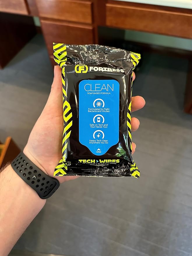 Fortress Electronic Wipes (25 ct, Pack of 3) To-Go Tech Wipes for Screens, Phones, Keyboards, TV Monitors, Computer Screens, and More [Travel Size] Skin-Safe