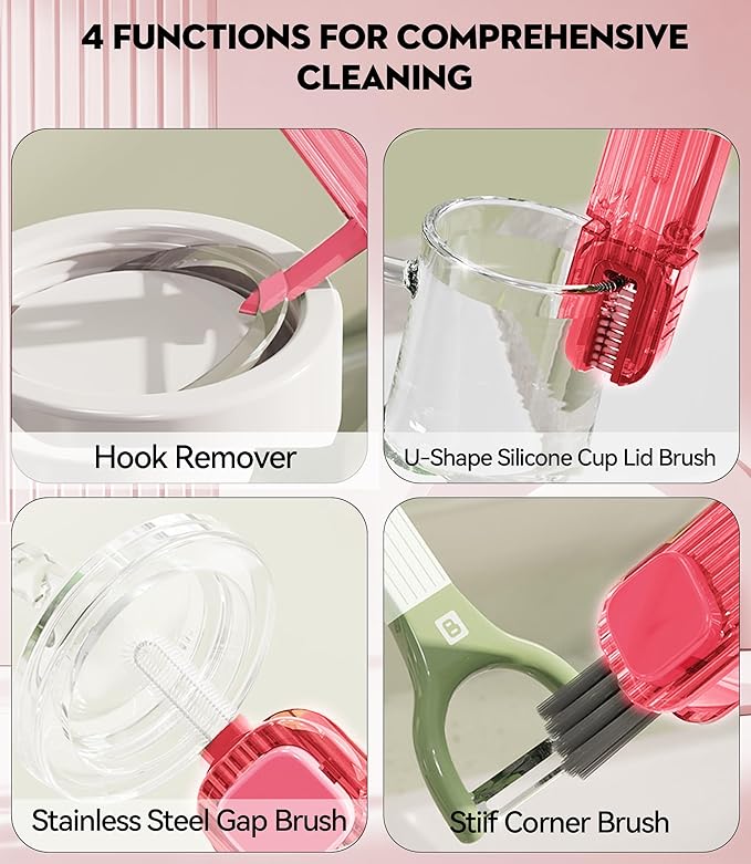 VIDONIO 4 in 1 Cup Lid Gap Cleaning Brush, Multifunctional Insulation Bottle Cleaning Tools, Mutipurpose Tiny Silicone Cup Holder Cleaner, Home Kitchen Cleaning Tools