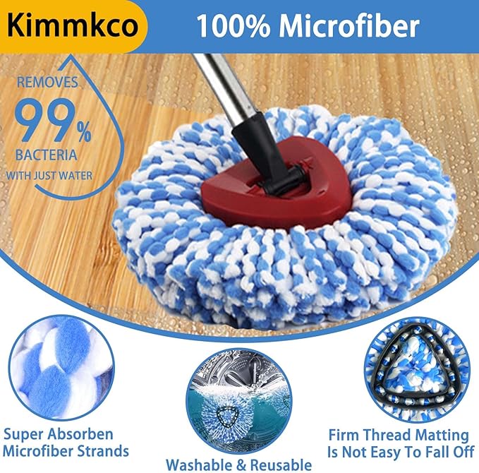 Small Spin Mop Replacement Head for O Cedar RinseClean 2-Tank System, 2 Fluffy Microfiber Mop Refills with 1 Small Base & 4-Section 30-58in Mop Handle, Replace Heads for Deep Clean, Machine Washable