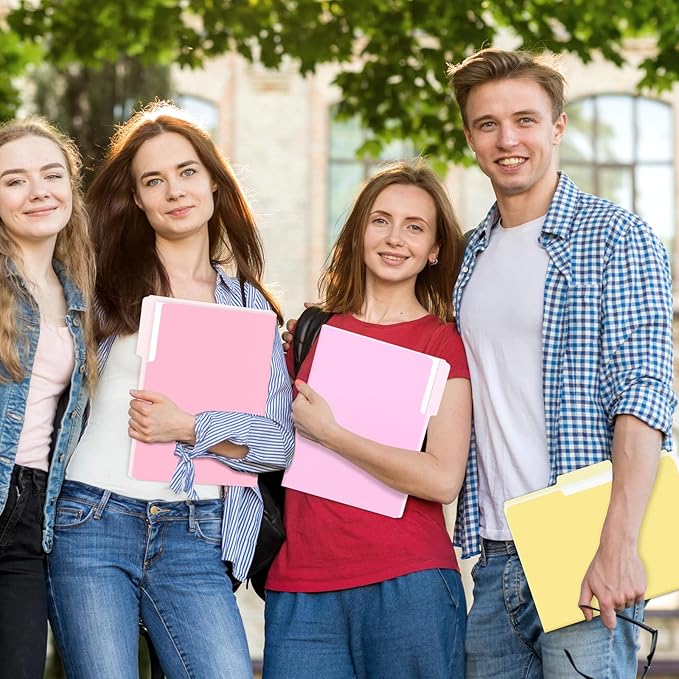 SUNEE File Folders, 100 Pack Manila File Folders 1/3 Cut Letter Size, Colored Folders,Office Organization,Folders for School,Files Paper Home and Classroom,5 Bright Color