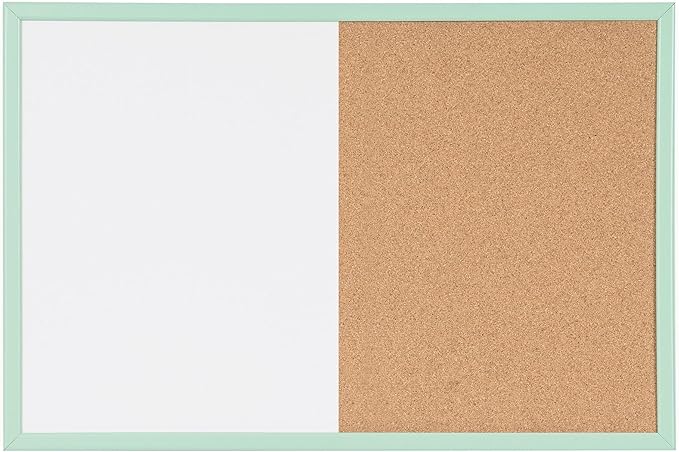 MasterVision Pastel Collection Combo Dry Erase Whiteboard/Cork Bulletin Board, Green Colored MDF Frame, 23.62" x 17.72"
