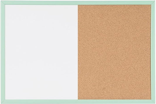 MasterVision Pastel Collection Combo Dry Erase Whiteboard/Cork Bulletin Board, Green Colored MDF Frame, 35.43" x 23.62"