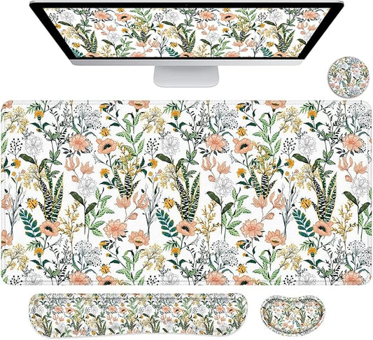 LATEEFAH Desk Mat, Mouse Pad with Wrist Rest, 4-in-1 Large Mouse Pads for Desk, Ergonomic Mouse Pad and Keyboard Wrist Rest Gaming Keyboard Mat for Office, Home