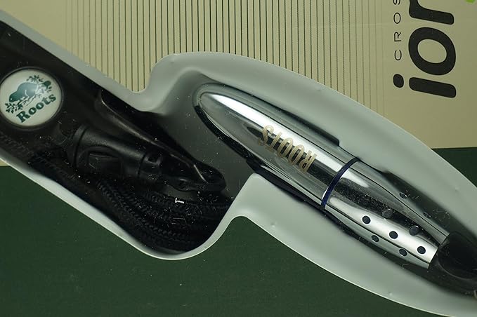 Cross Ion Gel Pen with Roots Lanyard Chrome with Blue Center with Roots Logo