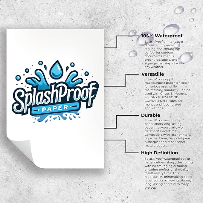 Printer Paper - 8.5" x 11", 10 Mil Thick Waterproof Paper, Laser Printer & Copy Machine Compatible (1,000 Sheets)